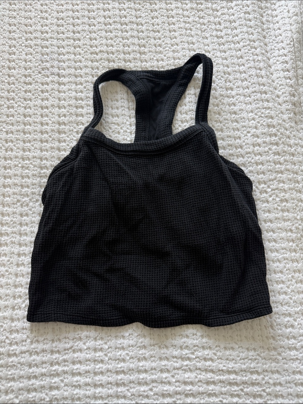 TomboyX Black Waffle Racerback Crop Tank